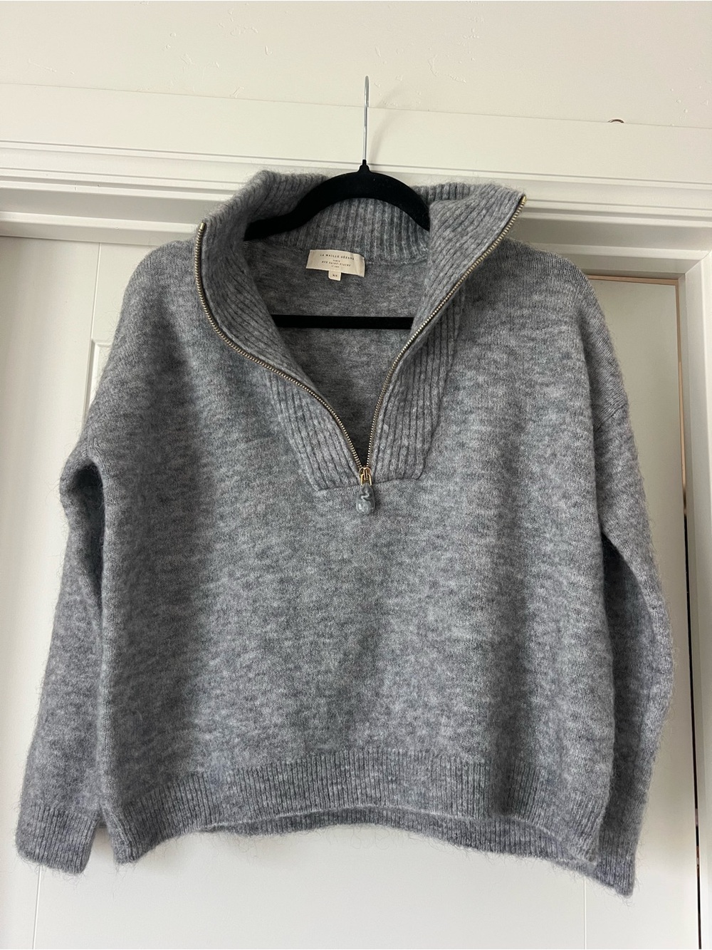Sezane merino Wool Johnny pullover Gray Half-Zip Women's Sweater XS